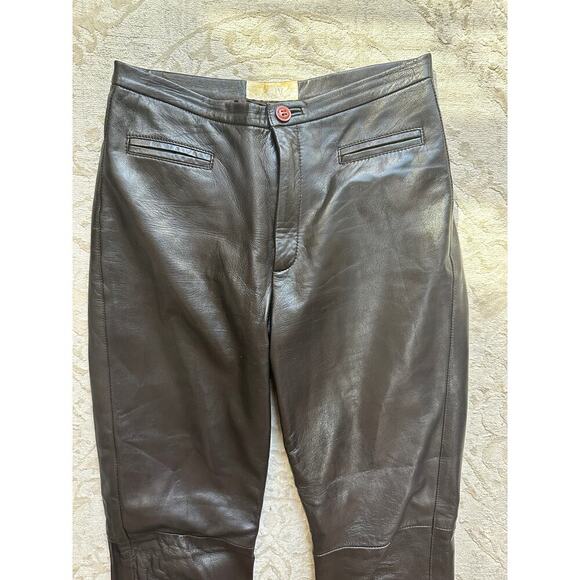 Cache Women’s 100% Lamb Leather Pants Chocolate Brown Straight Leg Size M (6/8) - Picture 3 of 7